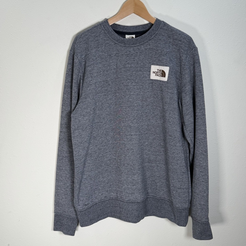 The North Face Sweatshirt Mens Sz L Heritage Patch Crew Gray Blue Pullover